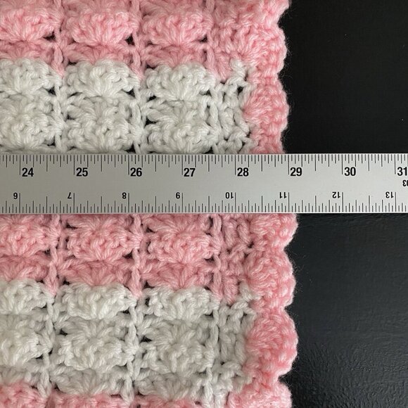 Handmade Crochet Baby Blanket Afghan Pink & White 29"x42" - Picture 6 of 7
